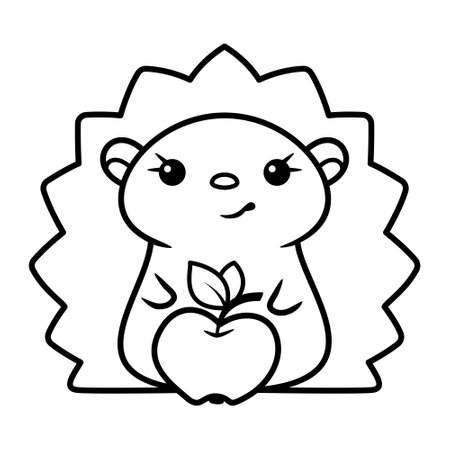Hedgehog with apple Coloring Page Cartoon Vector Illustrationのイラスト素材