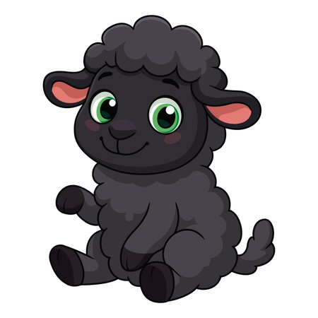 Cute Black Lamb Sitting Cartoon Character, Vector Illustrationのイラスト素材