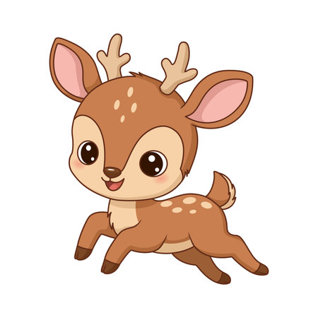 Cute Baby Deer Cartoon Character Running Isolated on White Backgroundのイラスト素材