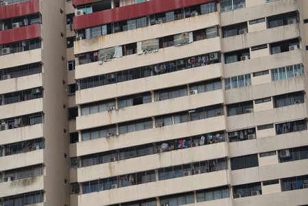 huge apartment building in china town singaporeの写真素材