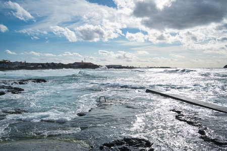 Natural pool in Pico Island on the Azores during a storm