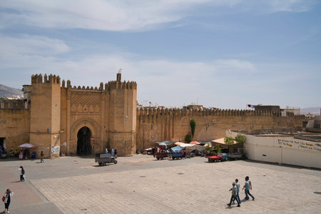 gate on the medina wall of fes fezの写真素材