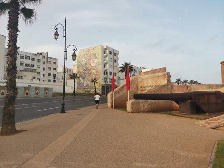 jogging running on the coastal road of Rabatの写真素材