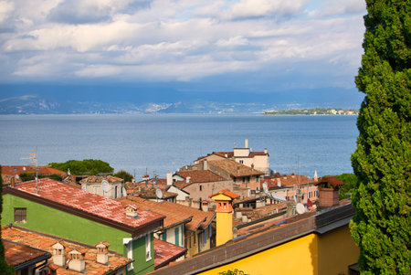 beautiful desenzano town at garda lake in italyの写真素材
