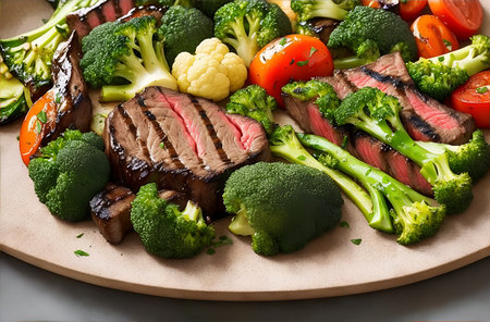 Beef Steak with Broccoli, Tomatoes and Vegetablesの素材