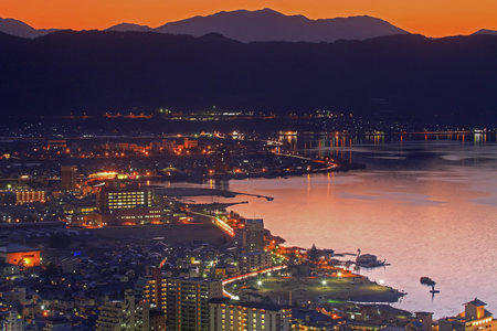Atmosphere of the city along the lake  In Japan 