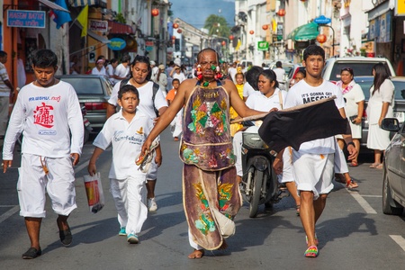 PHUKET, THAILAND - OCTOBER 22: Phuket vegetarian festival on October 22, 2012 in Phuket province, Thailand. のeditorial素材