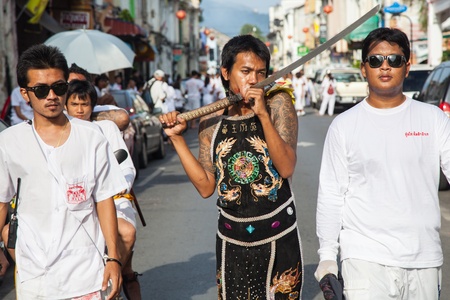 PHUKET, THAILAND - OCTOBER 22: Phuket vegetarian festival on October 22, 2012 in Phuket province, Thailand. のeditorial素材