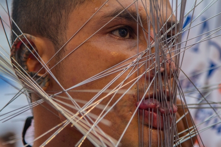 PHUKET, THAILAND - OCTOBER 20: Phuket vegetarian festival on October 20, 2012 in Phuket province, Thailand. のeditorial素材