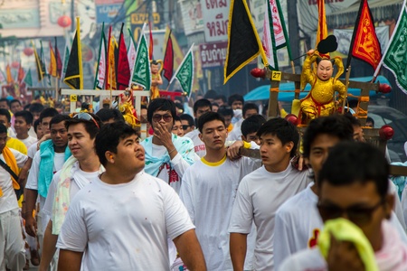 PHUKET, THAILAND - OCTOBER 20: Phuket vegetarian festival on October 20, 2012 in Phuket province, Thailand. のeditorial素材