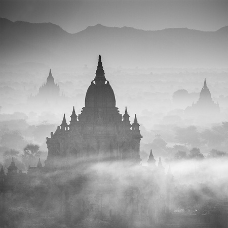Morning Time,Sunrise over temples of Bagan in Myanmar の写真素材