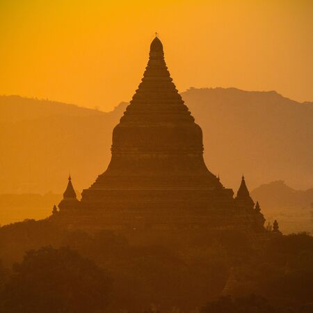 Sunset over temples of Bagan in Myanmar の写真素材