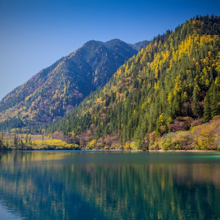 Jiuzhaigou Valley Scenic and Historic Interest Area, Sichuan, Chinaの写真素材