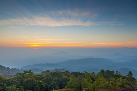 The morning sky and fog on the Tropical Mountain Range,Thailand 