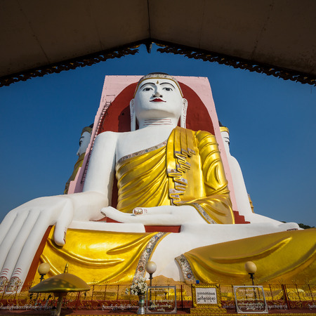 The Kyeik Pun Pagoda in Bago in Myanmar. This pagoda has four giant Buddha statues facing the four points of the compass. の写真素材