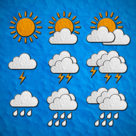 Weather Icons Set  made from toy clay with Blue Plasticine texture Background の写真素材