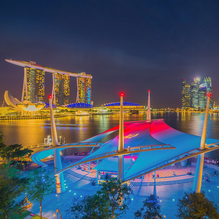 SINGAPORE - AUGUST 30: Cityscape of Singapore. Skyline and modern skyscrapers of business district Marina Bay Sands at most financial developing Asian city state. Singapore, AUGUST 30, 2014 のeditorial素材