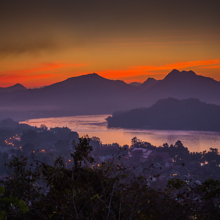Sunset scene in Luang Prabang, laosの写真素材