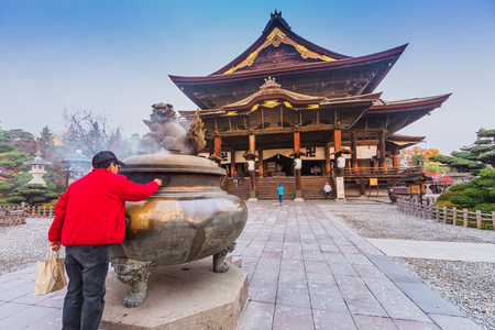 Nagano, JAPAN - 11 Nov. 2014: Zenkoji Temple, one of the most important temples in Japan which was built in the 7th century. The main Buddhist image is a hidden Buddha statue, not shown to the public.のeditorial素材