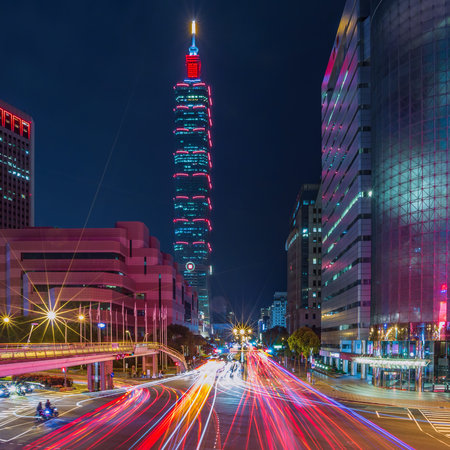 Taipei cityscape at twilight in Taiwan city.