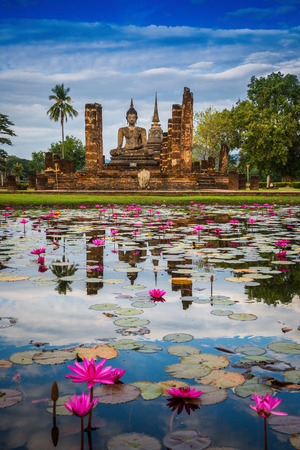 Buddha Statue at Wat Mahathat in Sukhothai Historical Park,Thailandの写真素材