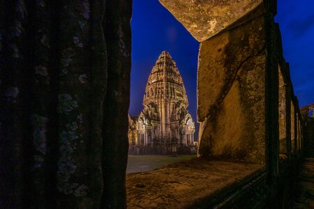 Phi mai castle , historical park and ancient castle  in Nakorn Ratchasima north eastern of Thailand at Twilightの写真素材