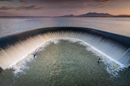 Klong Yai Reservoir, Big Overflow pot of reservoir, weir and water hyacinth, Rayong Province ,Thailandの写真素材