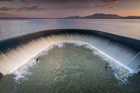 Klong Yai Reservoir, Big Overflow pot of reservoir, weir and water hyacinth, Rayong Province ,Thailand