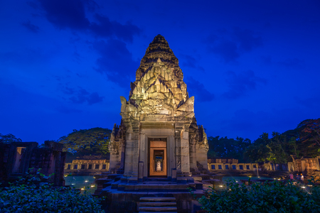 Phi mai castle , historical park and ancient castle  in Nakorn Ratchasima north eastern of Thailand at Twilightのeditorial素材