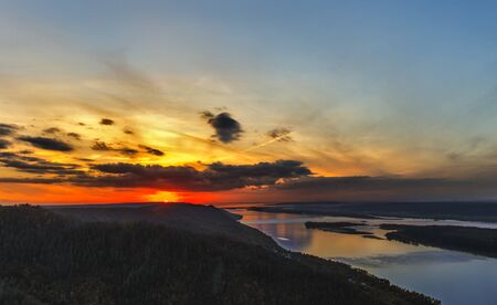 sunset over the river.の写真素材