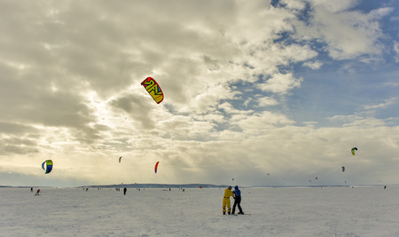 kiting in the snow.の写真素材