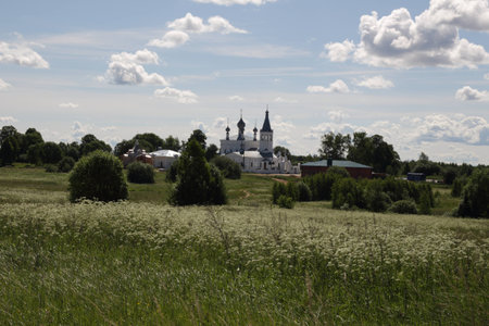 Landscape of the Central Russia. Joann Chrysostom's temple in the village of Godenovo.の写真素材