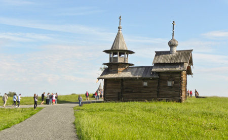 Wooden medieval church on the island of Kizhi in Russia.の写真素材