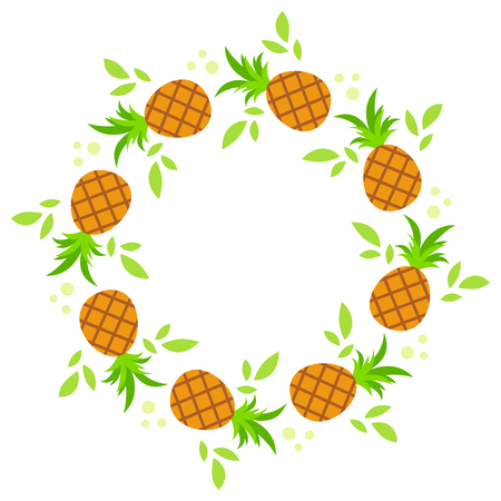 A round wreath of pineapple with green leaves.のイラスト素材