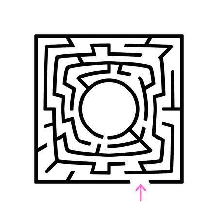 A square labyrinth with a circular center. Vector illustration isolated on white background. With a place for your imageのイラスト素材