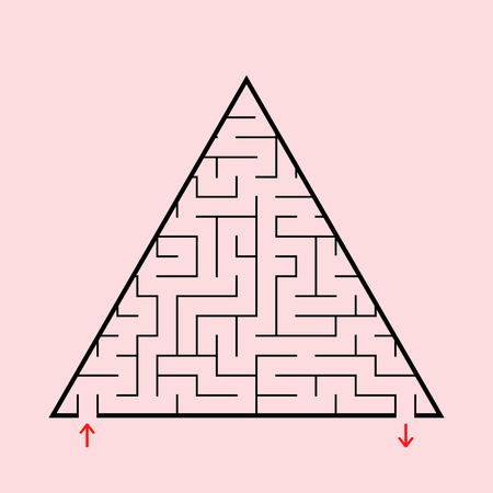 Triangular labyrinth with an input and an exit. A simple flat vector illustration isolated on a pink backgroundのイラスト素材