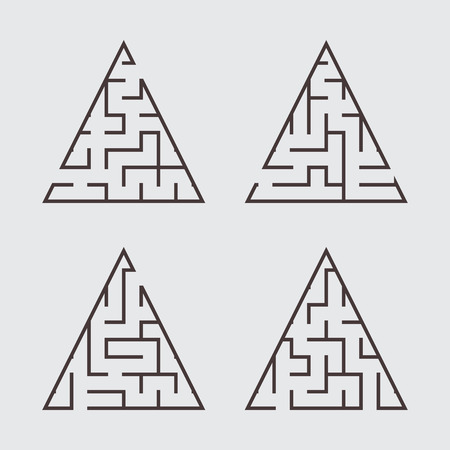 A set of triangular labyrinths for children. A simple flat vector illustration isolated on a gray backgroundのイラスト素材