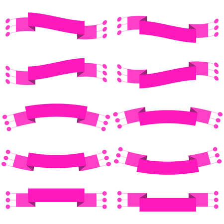 Set of 10 flat pink isolated ribbon banners. Suitable for design.のイラスト素材