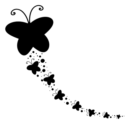 Black Silhouette of a large butterfly and flying after her little butterflies.のイラスト素材
