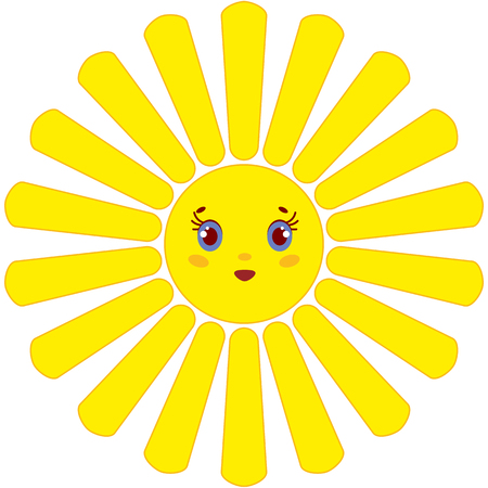 A cartoon yellow sun with rays on a white background.のイラスト素材