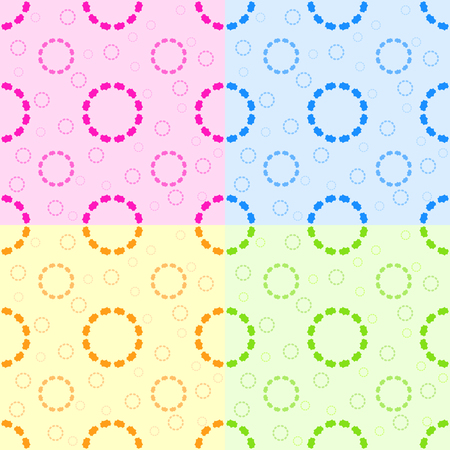 Set of seamless patterns from abstract circles pink, blue, yellow, green.のイラスト素材