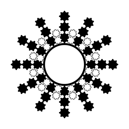 Abstract black and white sun with rays in the form of flowersのイラスト素材