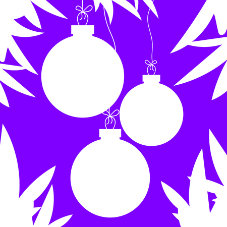 Flat white isolated silhouettes of Christmas toys in the form of balls on blue . Simple design for processing.のイラスト素材