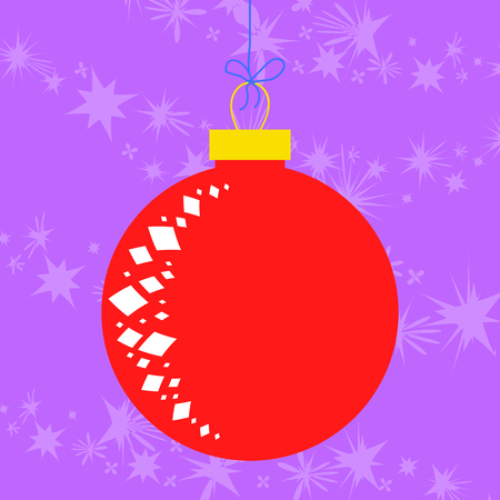 Flat red glass ball. Christmas toy on a purple backgroundのイラスト素材