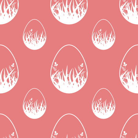 Colorful seamless pattern of Easter eggs on a red background. Simple flat vector illustration. For the design of paper wallpaper, fabric, wrapping paper, covers, web sites.のイラスト素材