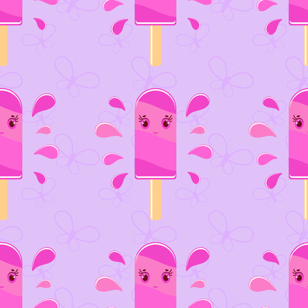 Colorful seamless pattern of cute melting ice-cream on a light background. Simple flat vector illustration. For the design of paper wallpapers, fabric, wrapping paper, covers, web sitesのイラスト素材