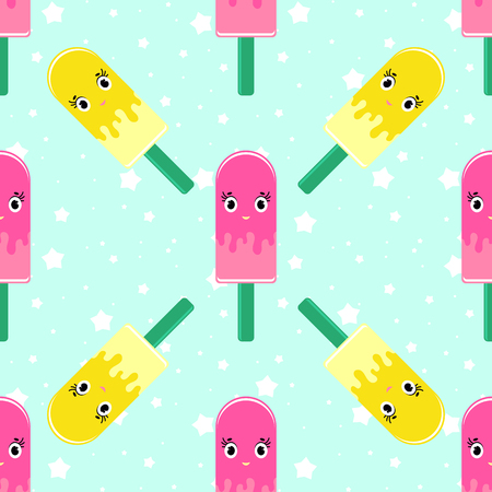 Colorful seamless pattern of cute smiling Eskimo on a blue background. Simple flat vector illustration. For the design of paper wallpaper, fabric, wrapping paper, covers, web sites.のイラスト素材