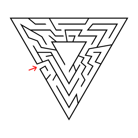 Triangular labyrinth with an input and an exit. Simple flat vector illustration isolated on white background. With a place for your image.のイラスト素材