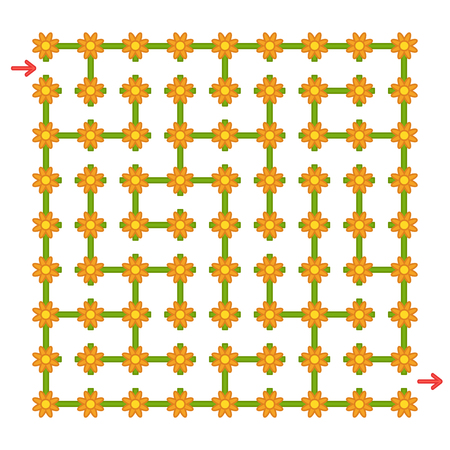 Colorful square labyrinth with flowers. Developmental game for children. Simple flat vector illustration isolated on white background.のイラスト素材