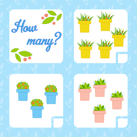 Counting game for preschool children for the development of mathematical abilities. Count the number of objects in the picture. With a place for answers. Simple flat isolated vector illustrationのイラスト素材